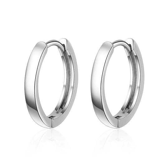 Smooth Round Hoop Earrings 925 Sterling Silver 14mm