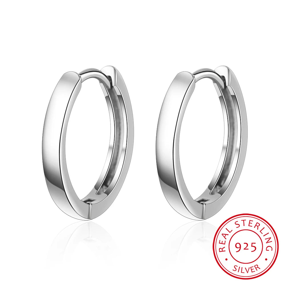Smooth Round Hoop Earrings 925 Sterling Silver 14mm